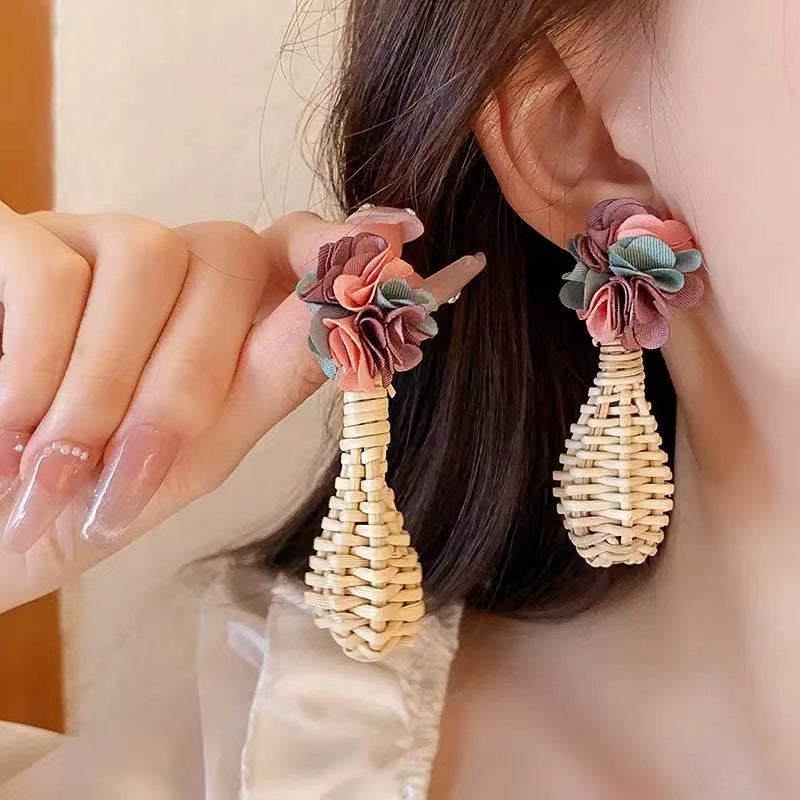 Feather Bead Tassel Niche Retro Vacation Earrings