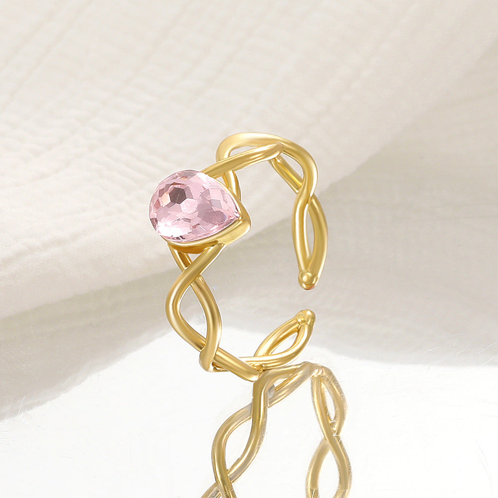 Drop Minority Fashion Pink Zircon Opening Rings