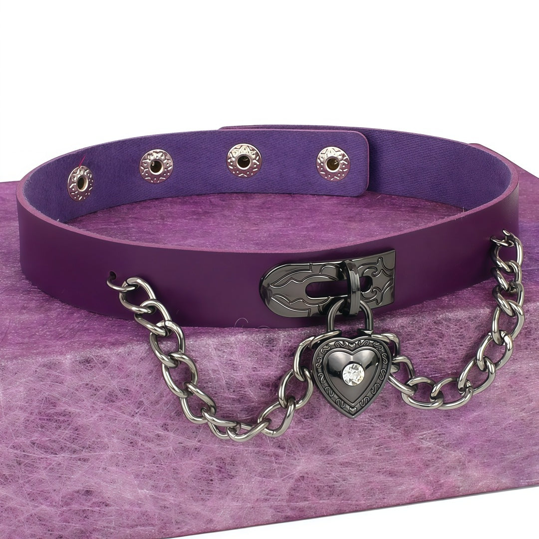 Leather Love Male Girlfriends Wang Punk Style Heart-shaped Lock Necklet Necklace