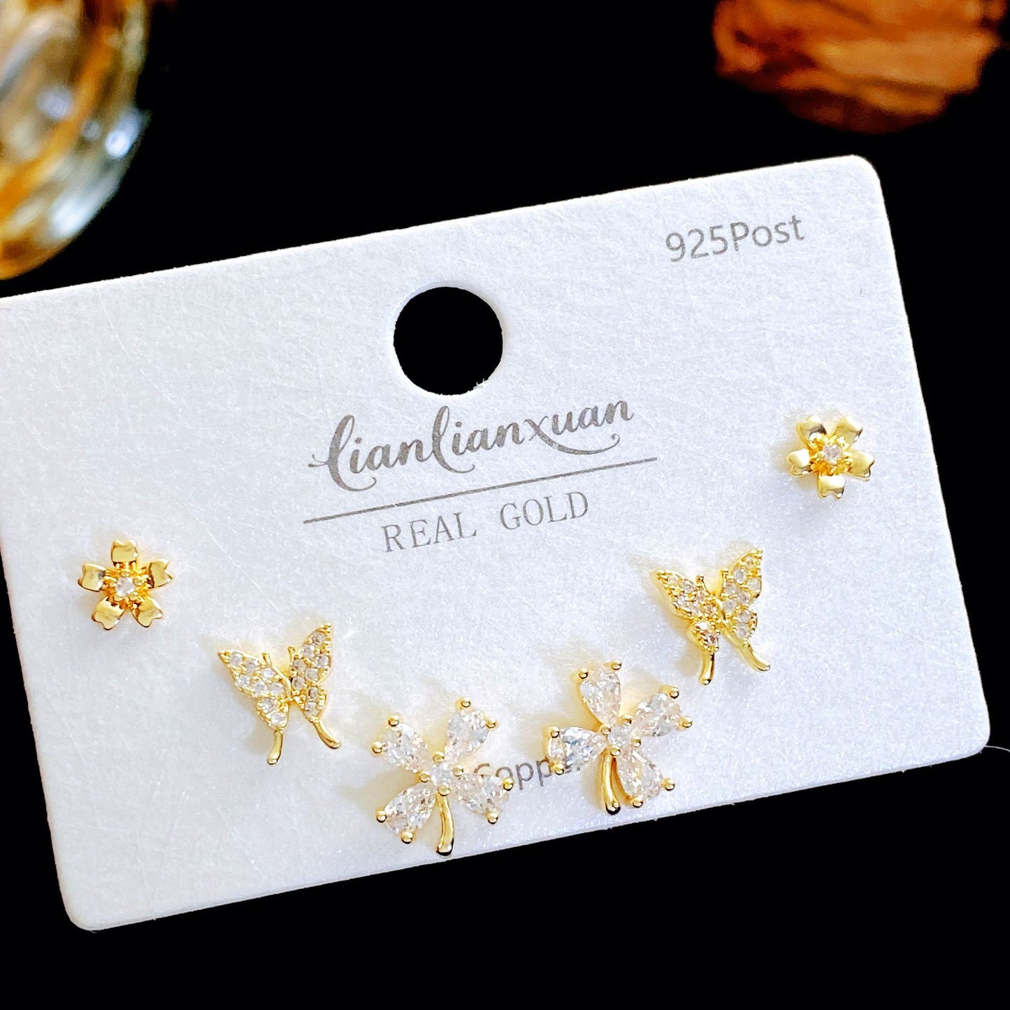 Micro Inlaid Zircon Pearl Commuter Three Pairs Earrings