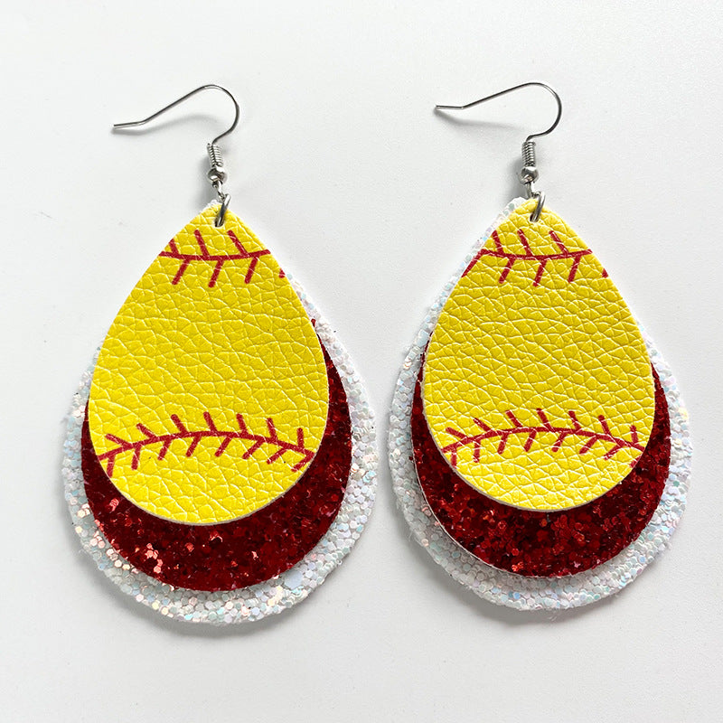 Color Matching Cheerleading Rugby Baseball Softball Leather Earrings