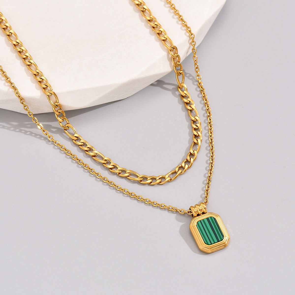 Women's Roman Black Square Double Layer Twin Fashion Necklace