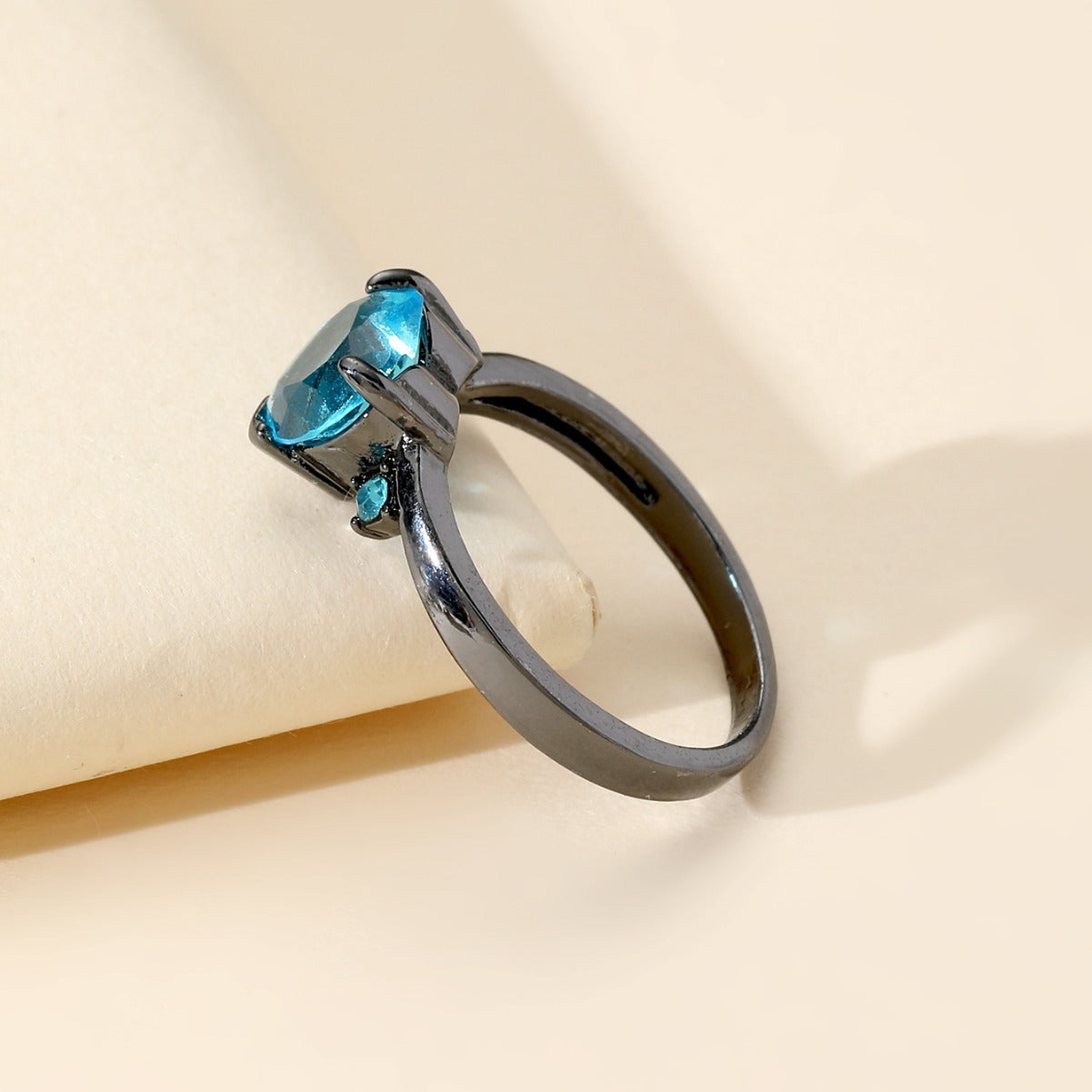 Blue Zircon Black Gold Marriage Engagement Rings