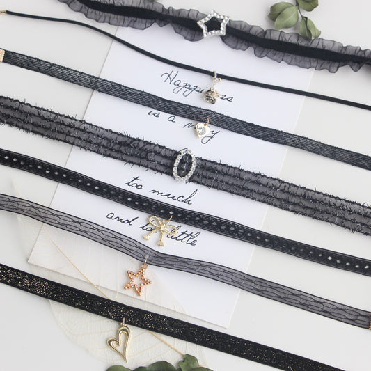 Black Ribbon Neck Band Pure Lace Clavicle Collar