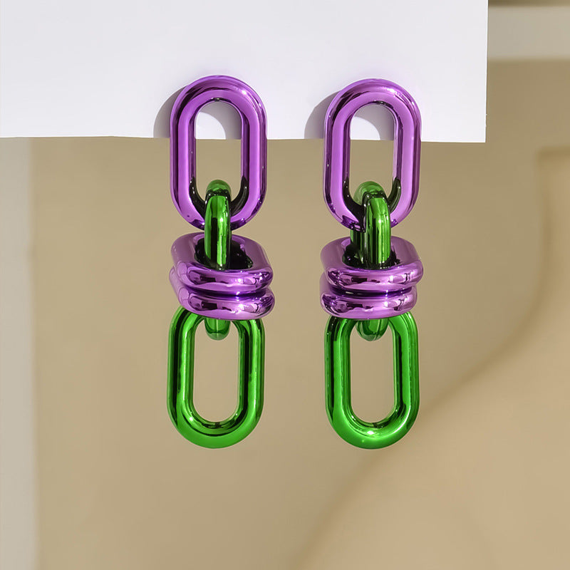 Women's Geometric Light Luxury Chain Color Contrast Patchwork Electroplated Earrings