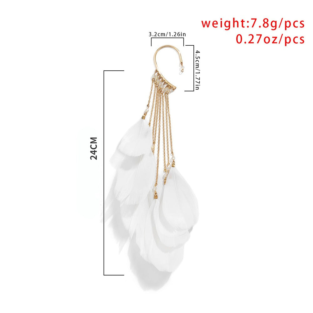 Women's Fairy Exaggerated Bohemian Feather Tassel Long Earrings