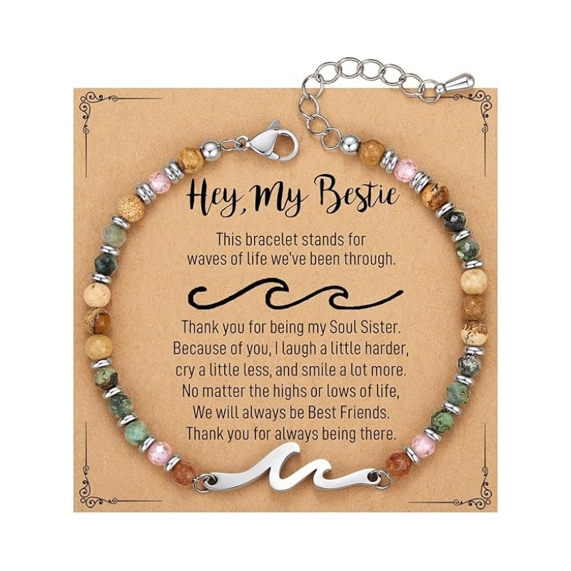 Women's Natural Stone Beaded Cross Lobster Buckle Adjustable Band Bracelet