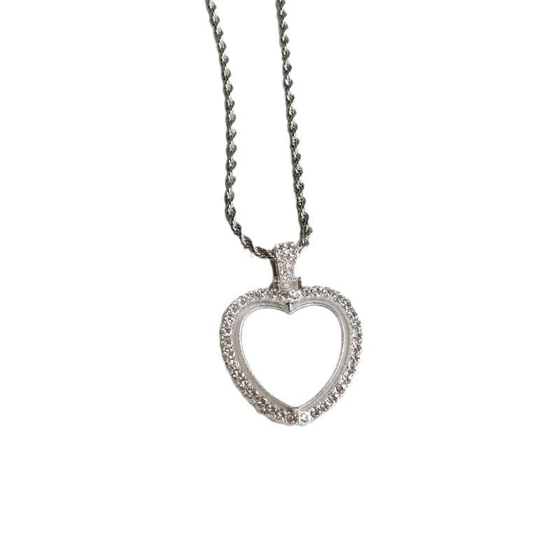 Thermal Transfer Blank Diamond Studded Hollow Personality Picture Printing Double-sided Necklace