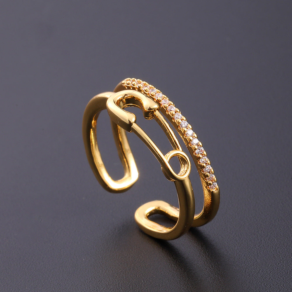 Women's Copper Zircon Electroplated Real Gold Open Index Ring