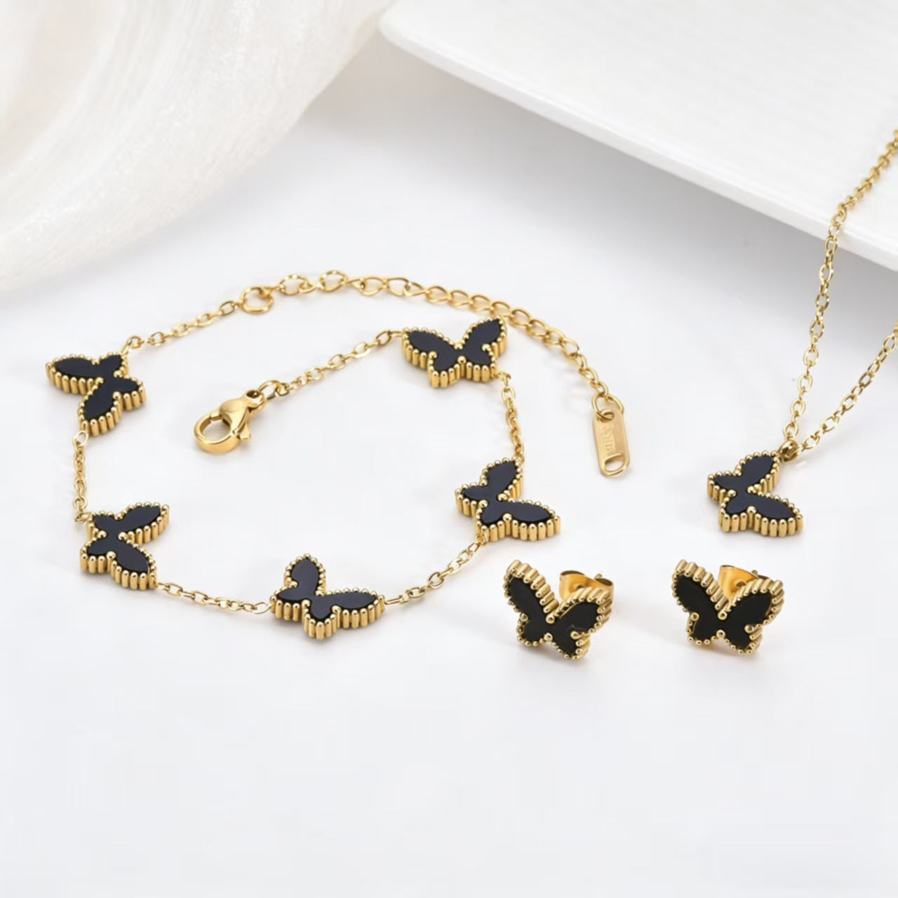 Stainless Steel Double-sided Color Fritillary Butterfly Necklace