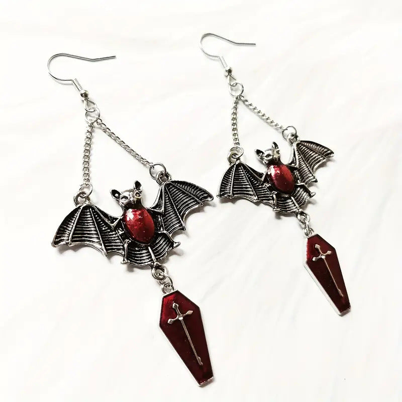 Dark Goth Wind Exaggerated Red Vampire Bat Ear Hook