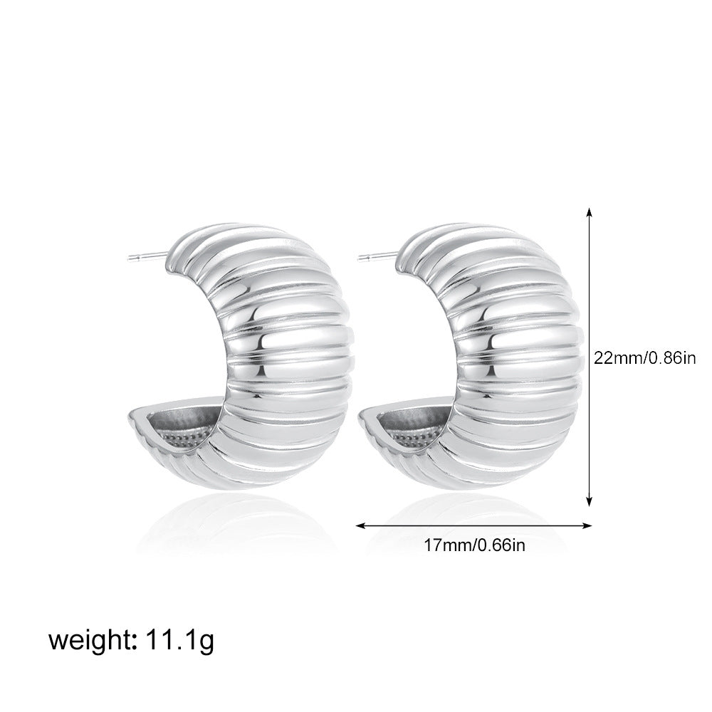 Classic Shaped Fashion Simple Striped Light Luxury Sier Earrings