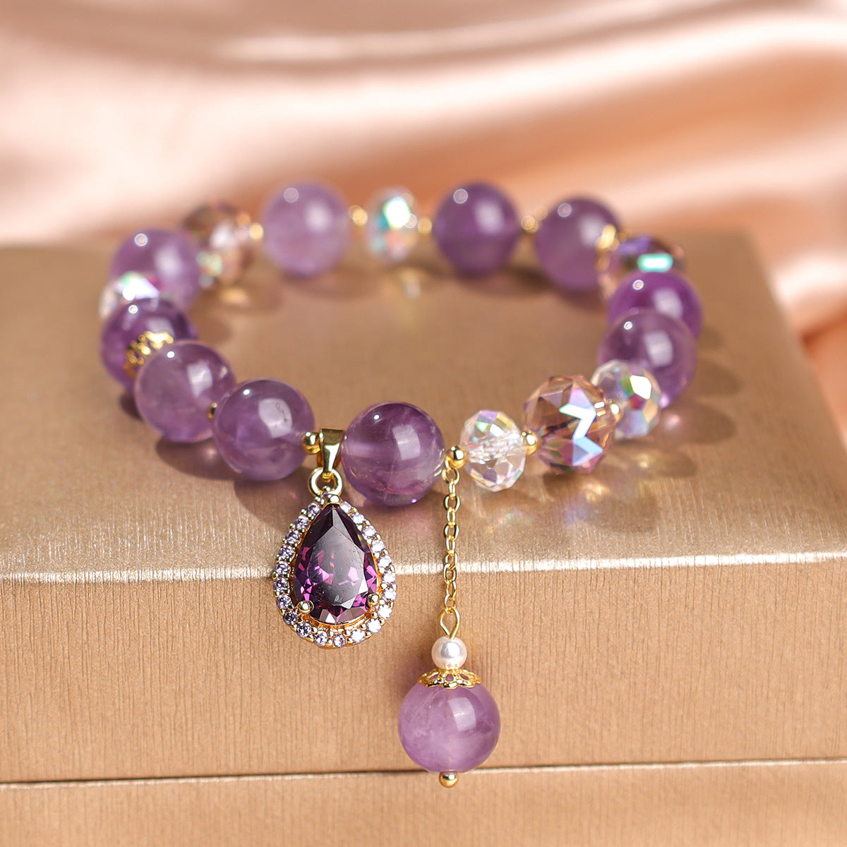 Women's Natural Amethyst Beaded For Mild Luxury Retro Bracelet
