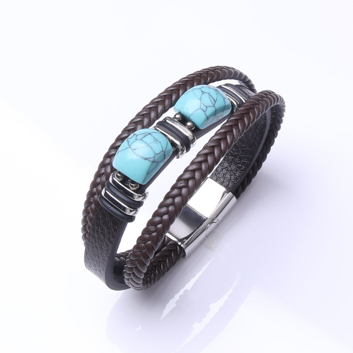 Men's Rope Leather Stone Magnetic Buckle Bracelets