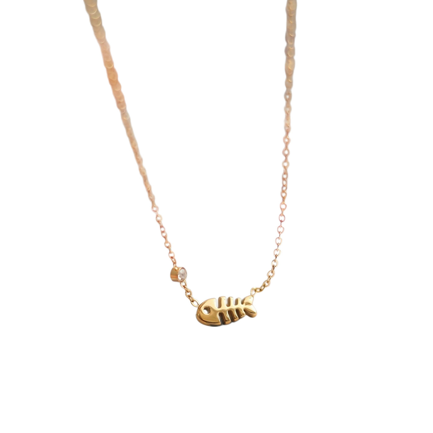 Light Luxury Minority Diamond Small Fishbone Titanium Necklace