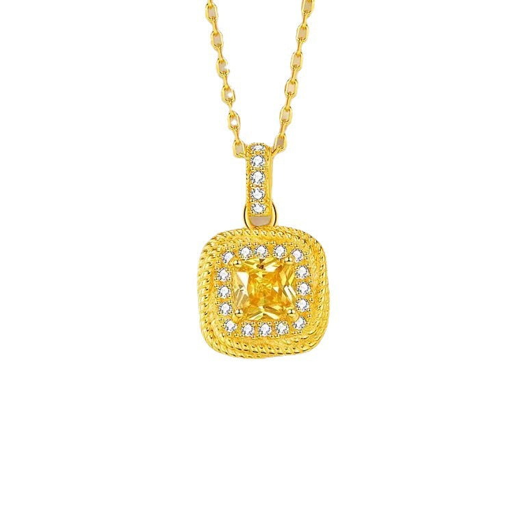 Light Luxury Super Flash Small Sugar Cube Female Citrine Necklace