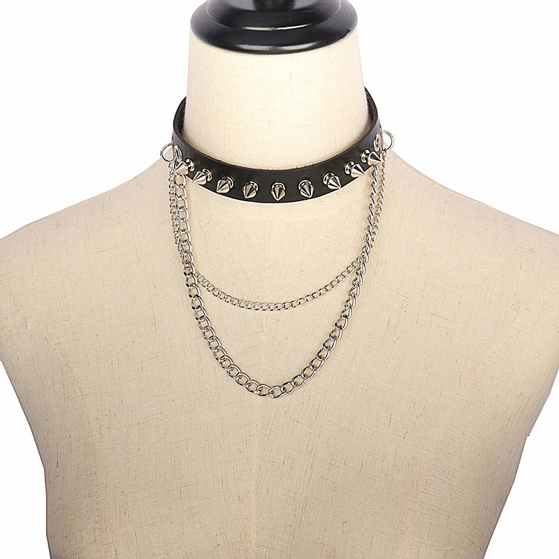 Punk Rock Gothic Rivet Pointed Nail Leather Personality Metal Chain Collar