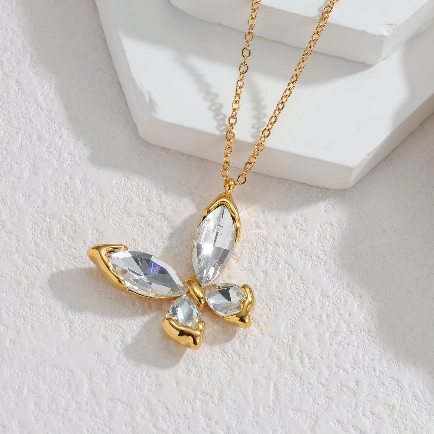Women's Luxury Zircon Butterfly Gold Fashion Elegant Stainless Steel Jewelry Set