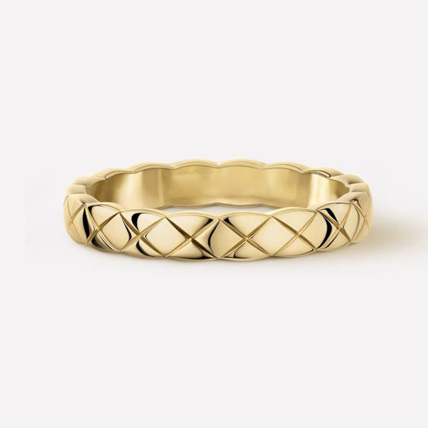 Diamond Plaid Gold Titanium Steel Couple One-hand Straight Hair Light Rings