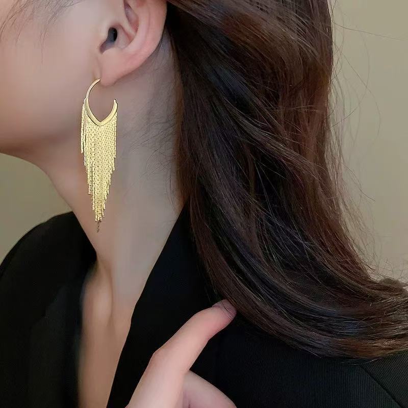 Gold Long Fringe Light Luxury High Class Elegant Eardrops Niche Earrings