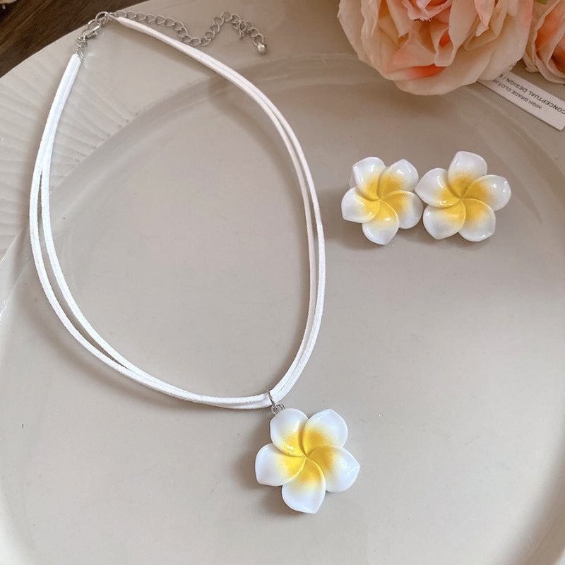 Needle Dopamine Flower Fresh Sweet Design Versatile Vacation Style Jewelry Set