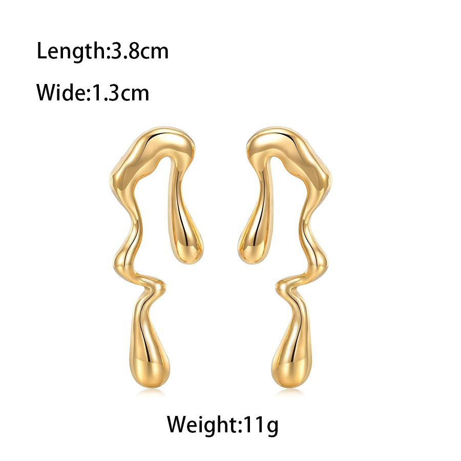 One Large Small Overlapping Stainless Steel Eardrops Gold Rings
