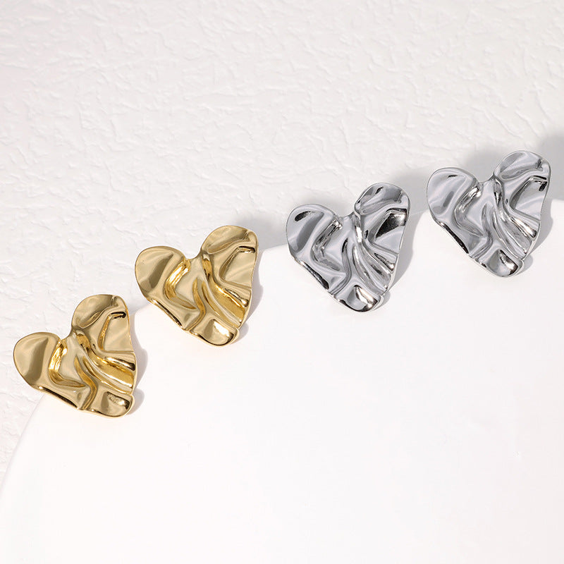 Pleated Simple Sweet Metallic Cold Wind Stud Earrings