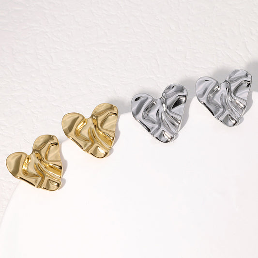 Pleated Simple Sweet Metallic Cold Wind Stud Earrings