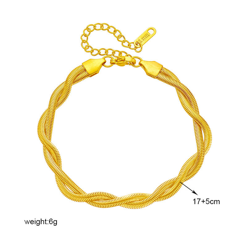 Neutral Woven Twisted Gold Plated Stainless Steel Bracelets