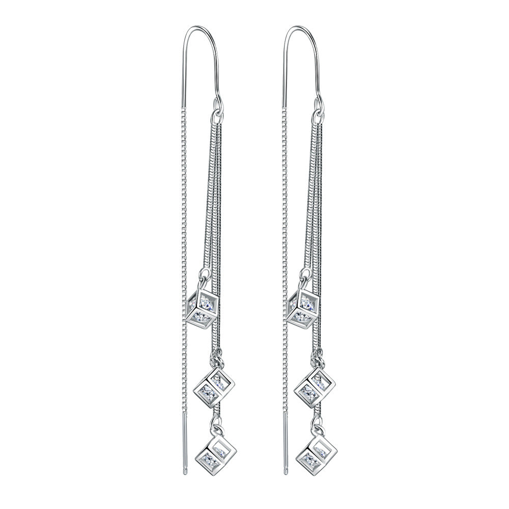 Women's Long Elegant Love Cube Tassel Simple Ear Hook