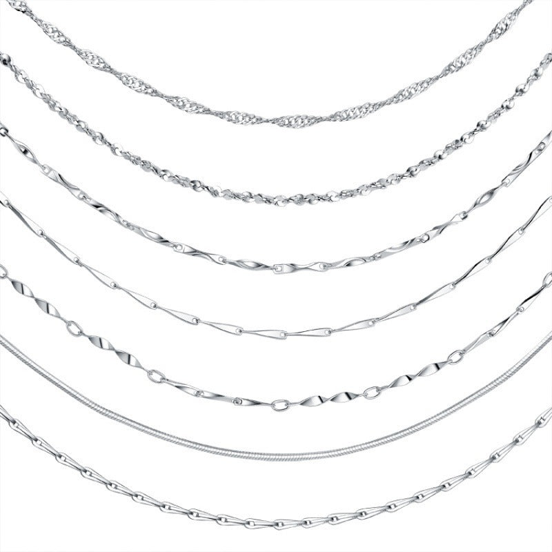 Women's Sier-plated For Single Chain Clavicle Water Wave Ingot Snake Bone Necklace