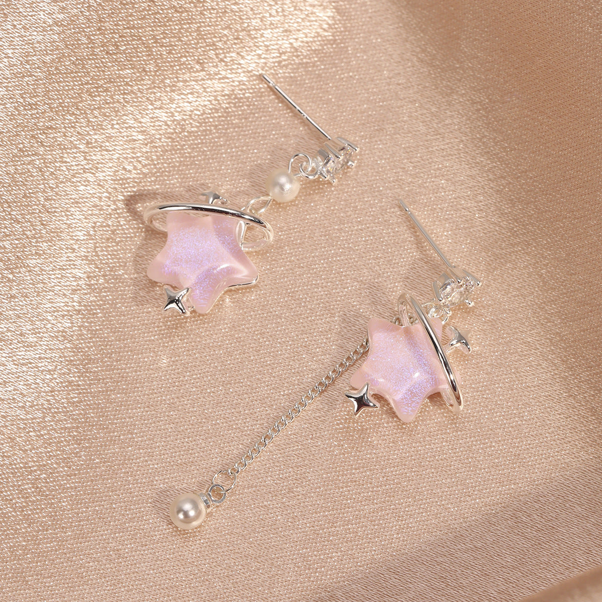 Star Rail Advanced Sweet Exquisite Sier Pin Colored Drip Glaze Stud Earrings