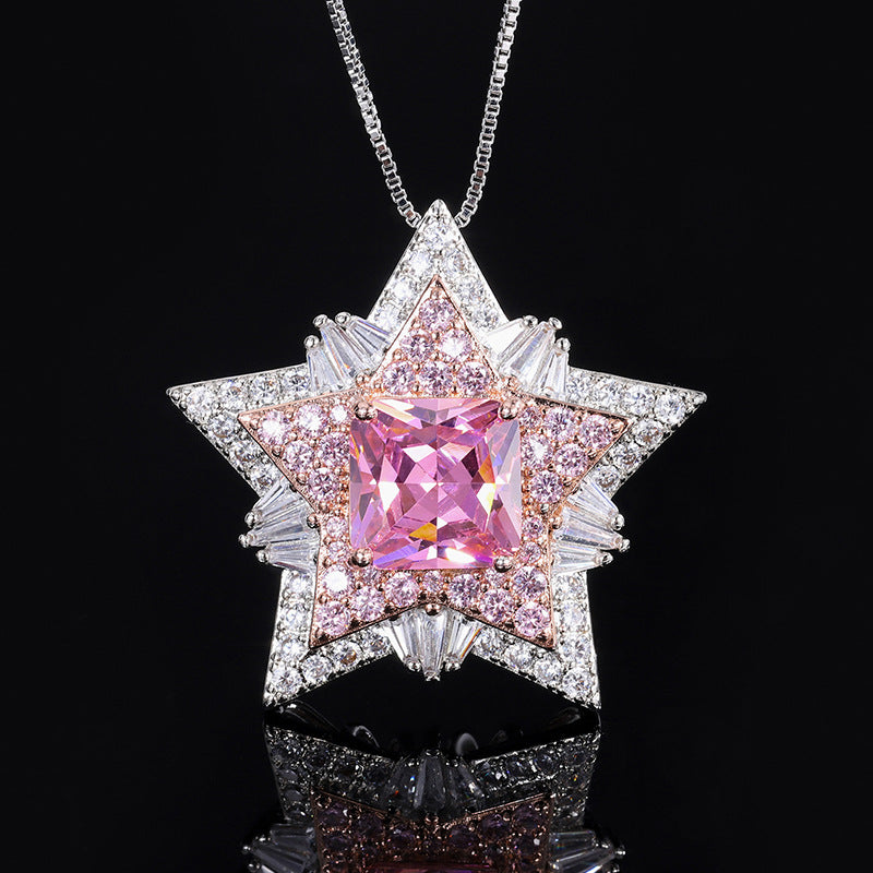 Flower Female Five-pointed Diamond Yellow Zircon Necklaces