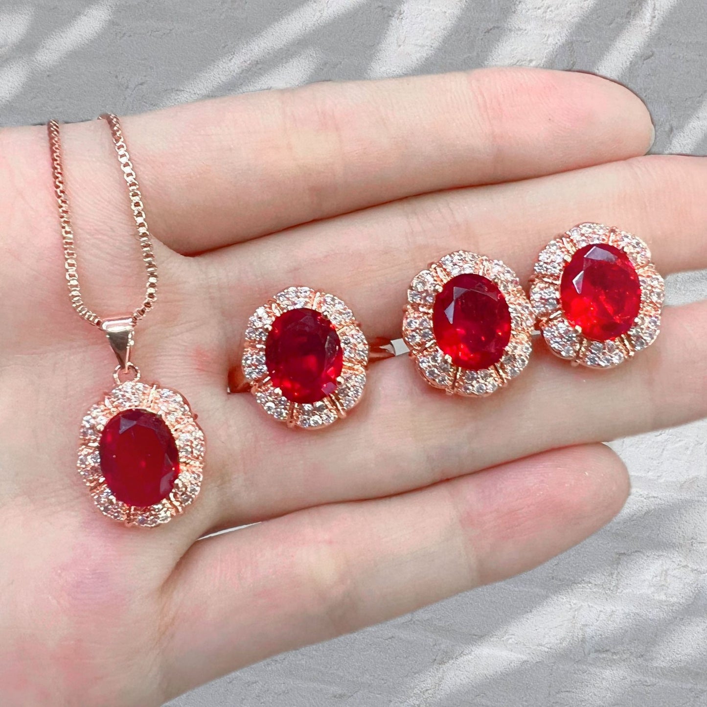 Women's Blue Red Yellow Green Purple White Gemstone Zircon Princess Jewelry Set
