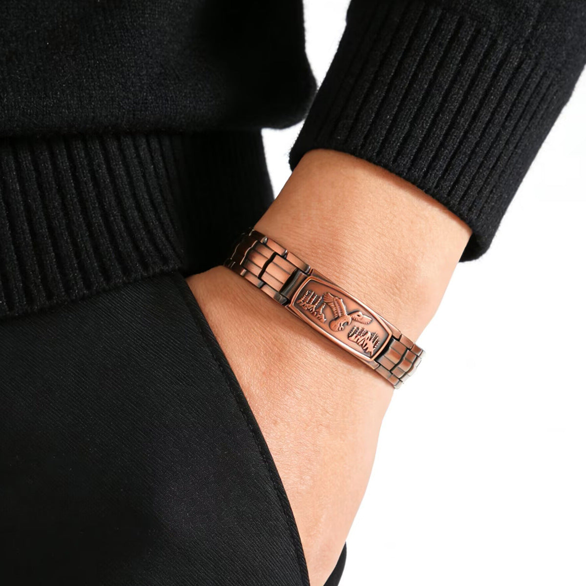 Wheat Striped Cross Eagle Bronze Magnet Fashion Retro Curved Bracelets