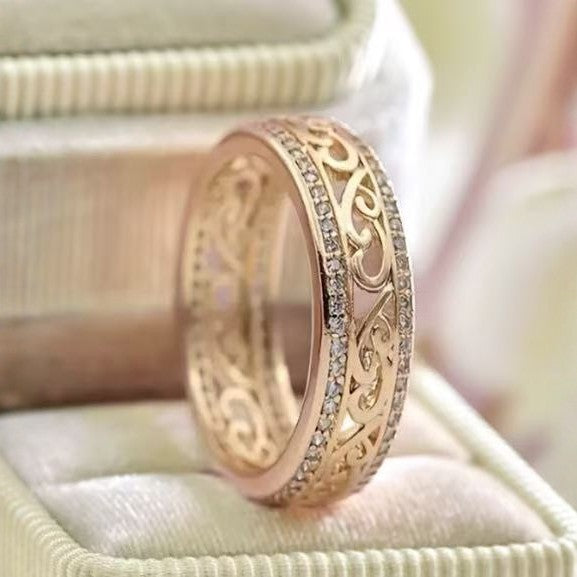 Geometric Hollow Zircon Light Luxury High-grade Personality Double Row Ring