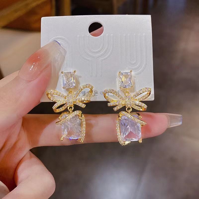 Women's Zircon Bowknot Square Niche Design Temperament Personalized Earrings
