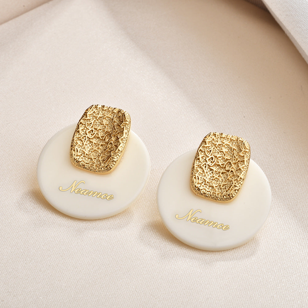 Retro English Letters Round French Fashionable Earrings