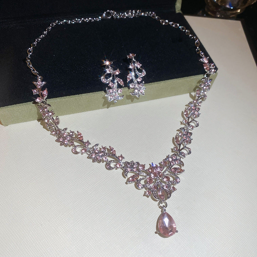 Style Gold Pink Zircon Sweet Elegant Graceful Light Luxury Jewelry Set