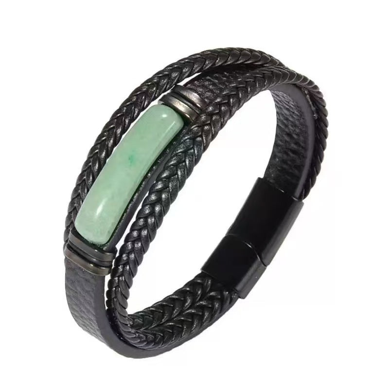Men's Rope Leather Stone Magnetic Buckle Bracelets