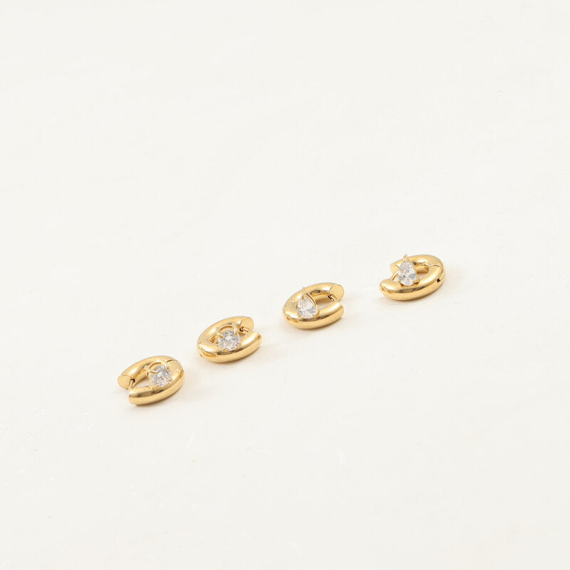 Thick Inlaid Zircon Titanium Steel Gold Stud Earrings