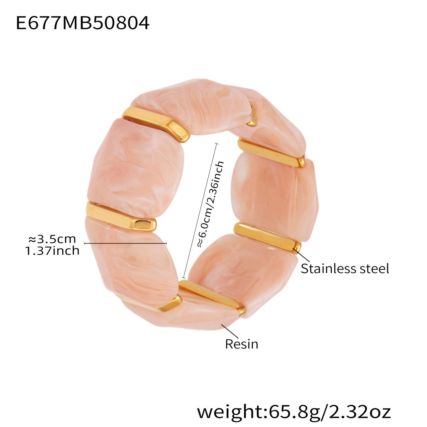 Color Matching Resin Wide Surface Elastic High Texture Fashion Stainless Bracelet