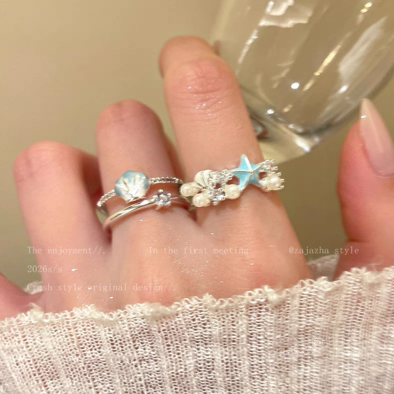 Milk Shell Blue Starfish Open For Ring