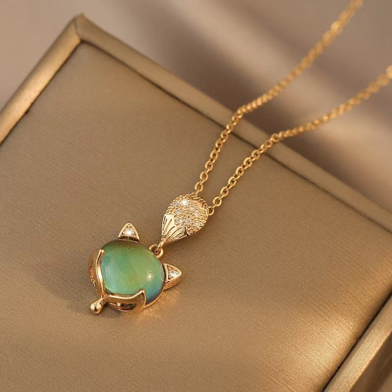 Little Fox Stone Female Clavicle Chain Light Luxury Minority Design Necklaces