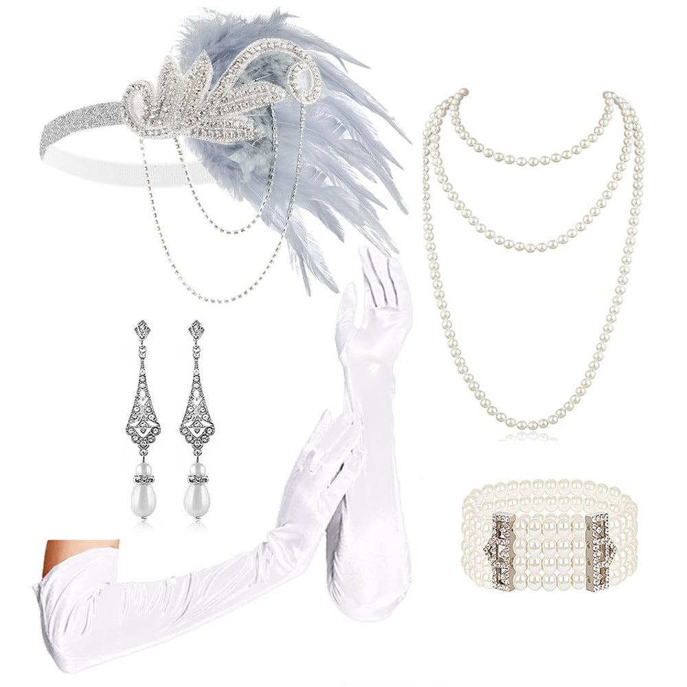 Red Feather Hair Band Masquerade Single Jewelry Set