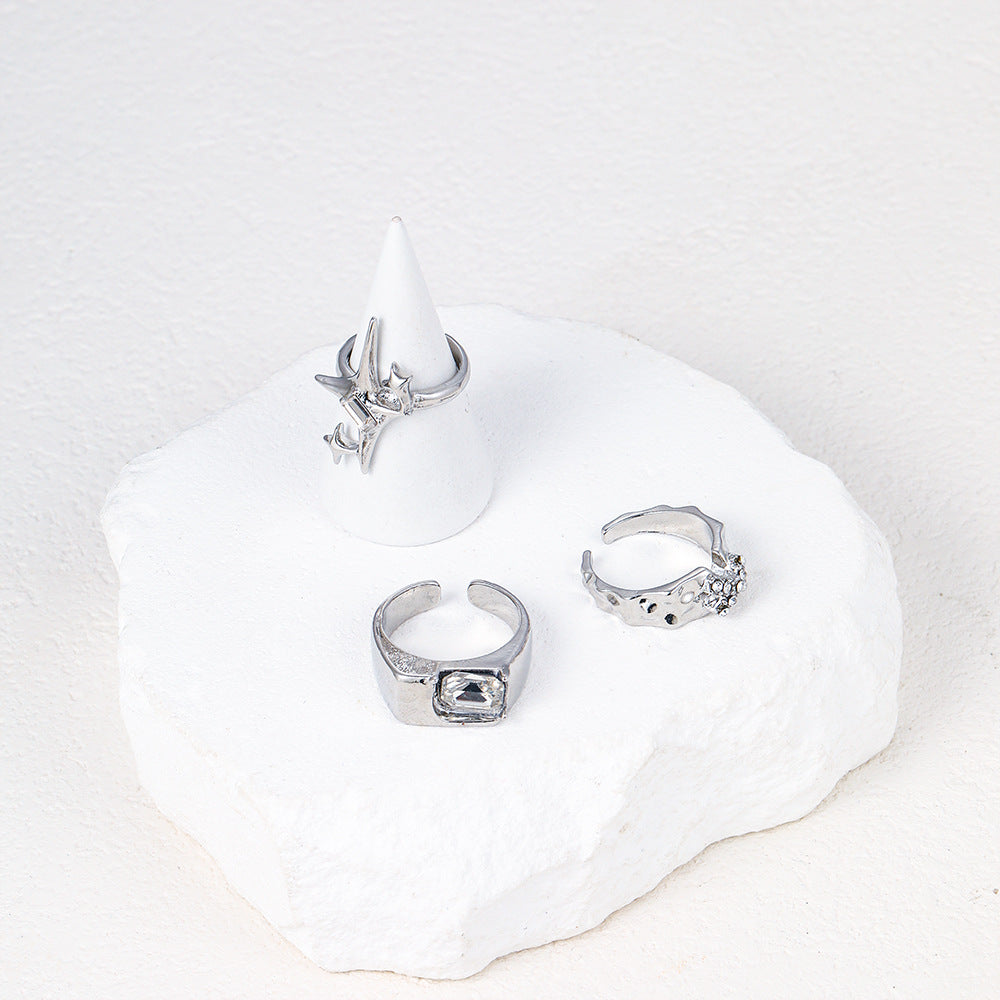 Open-end Zircon Three-piece Suit Female Personality Affordable Rings
