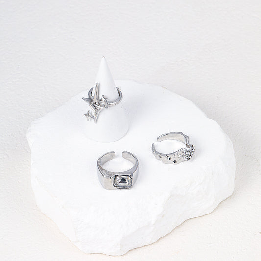 Open-end Zircon Three-piece Suit Female Personality Affordable Rings