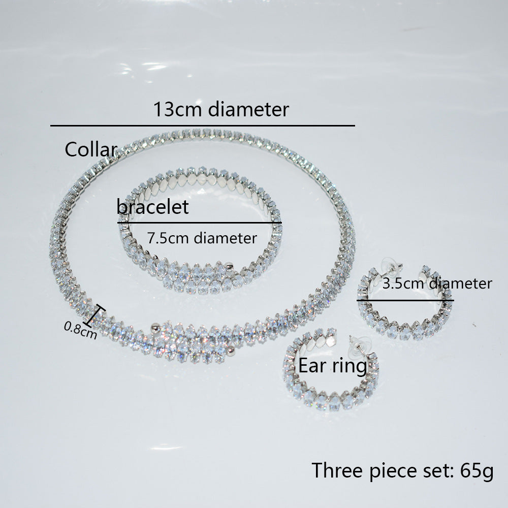 Women's Full Zircon Collar Hand Ear Three-piece Oval Jewelry Set