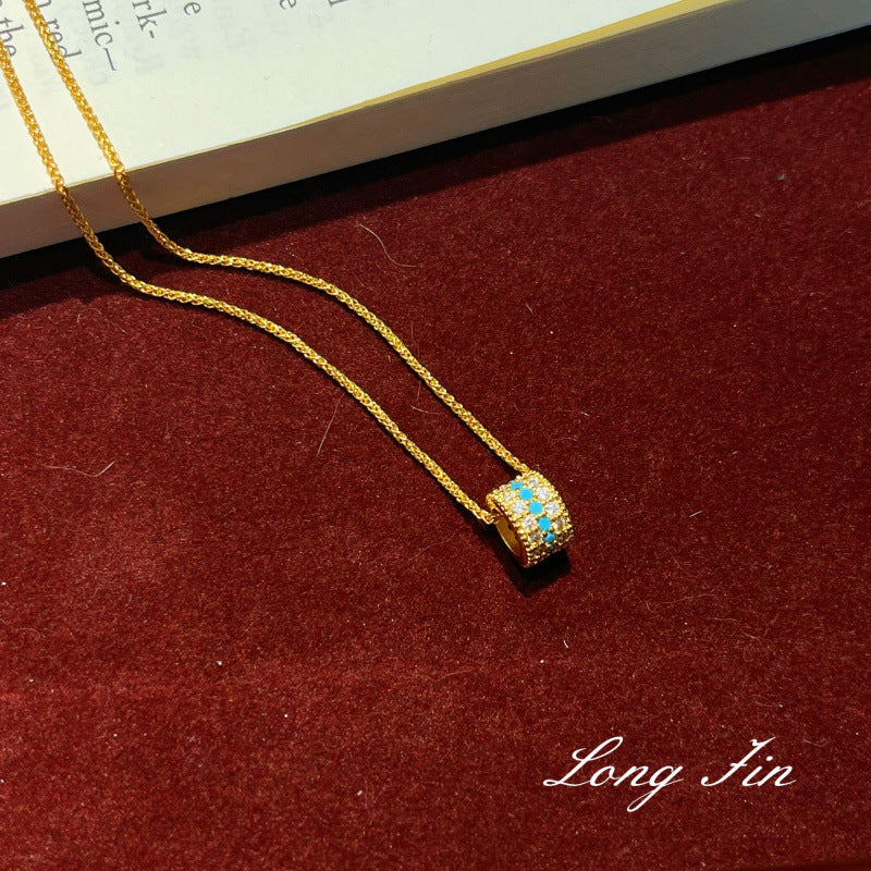 Live Broadcast Ancient Chinese Style Full Diamond Blue Pine Affordable Necklaces