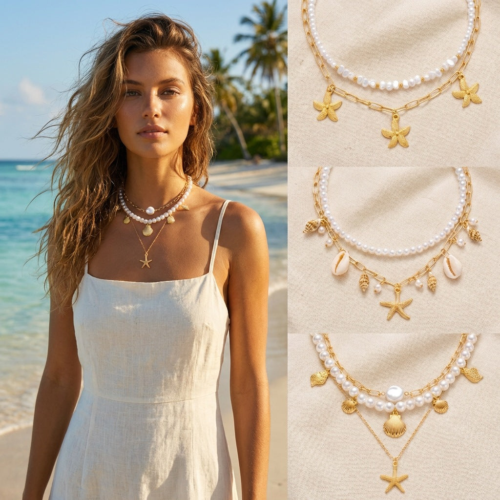 Pearl Shell Starfish Fashion Seaside Vacation Style Clavicle Chain Necklaces